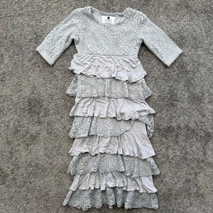 Dainty Jewells Kids Grey Lace Tiered Ruffle Modest Maxi Dress Size M 3/4 Sleeve